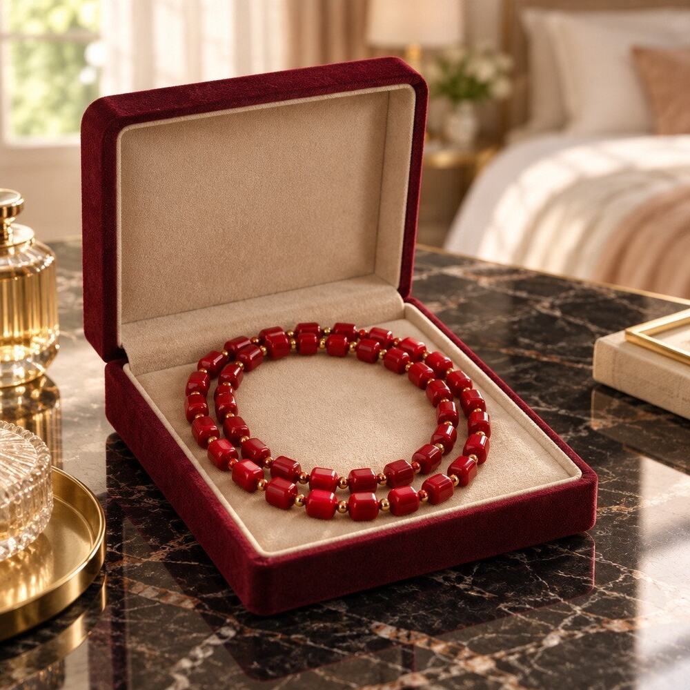 Vintage Wine Red Beaded Faceted Necklace - Picture 2 of 2